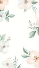 Fototapeta premium Hand-painted watercolor floral wallpaper with soft pastel flowers and leaves arranged in a seamless repeating pattern, giving a dreamy and romantic atmosphere.