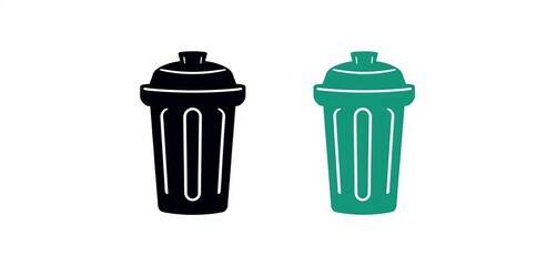 Simple, sleek trash can icon; easily scalable vector illustration, filled, household
