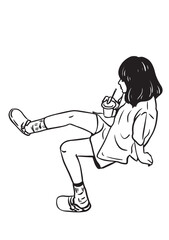 Serene Solitude: A minimalist line art captures a figure enjoying a refreshing drink in a moment of relaxed contemplation, a serene and introspective scene.