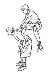   Leap of Friendship: A sketch captures the essence of camaraderie as one person leaps playfully over another in a whimsical display of affection.