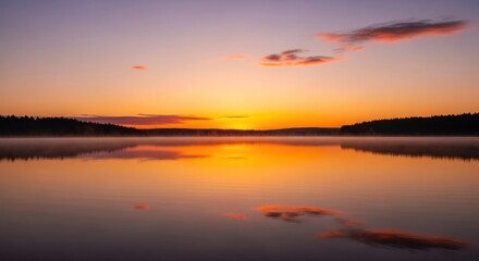 Stunning lake reflecting a vibrant sunset with orange, pink, and purple hues