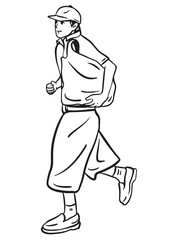 Speedy Stroll: A sketch of a person in movement, captured mid-stride as he goes forward and is a visual representation of an energetic day. 
