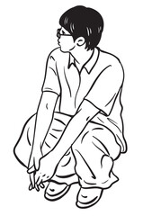 Focused Contemplation: A contemplative individual in casual attire, lost in thought, gazes thoughtfully towards the horizon. 