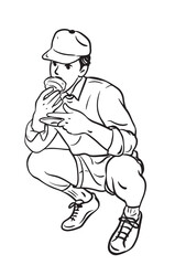 Munching Moment: A person in casual attire, engrossed in the simple pleasure of eating a sandwich. The focus is solely on the act of enjoying a meal. 