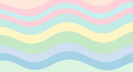 Pastel-colored undulating waves flow horizontally in an abstract pattern with alternating bands of soft hues