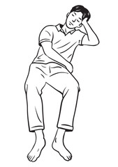 Serene Slumber: Captured in clean line art, a peaceful figure slumbers restfully. The illustration evokes a sense of calm and introspection.