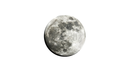 Detailed moon surface isolated on transparent background, a celestial sphere with craters and texture, a satellite in space