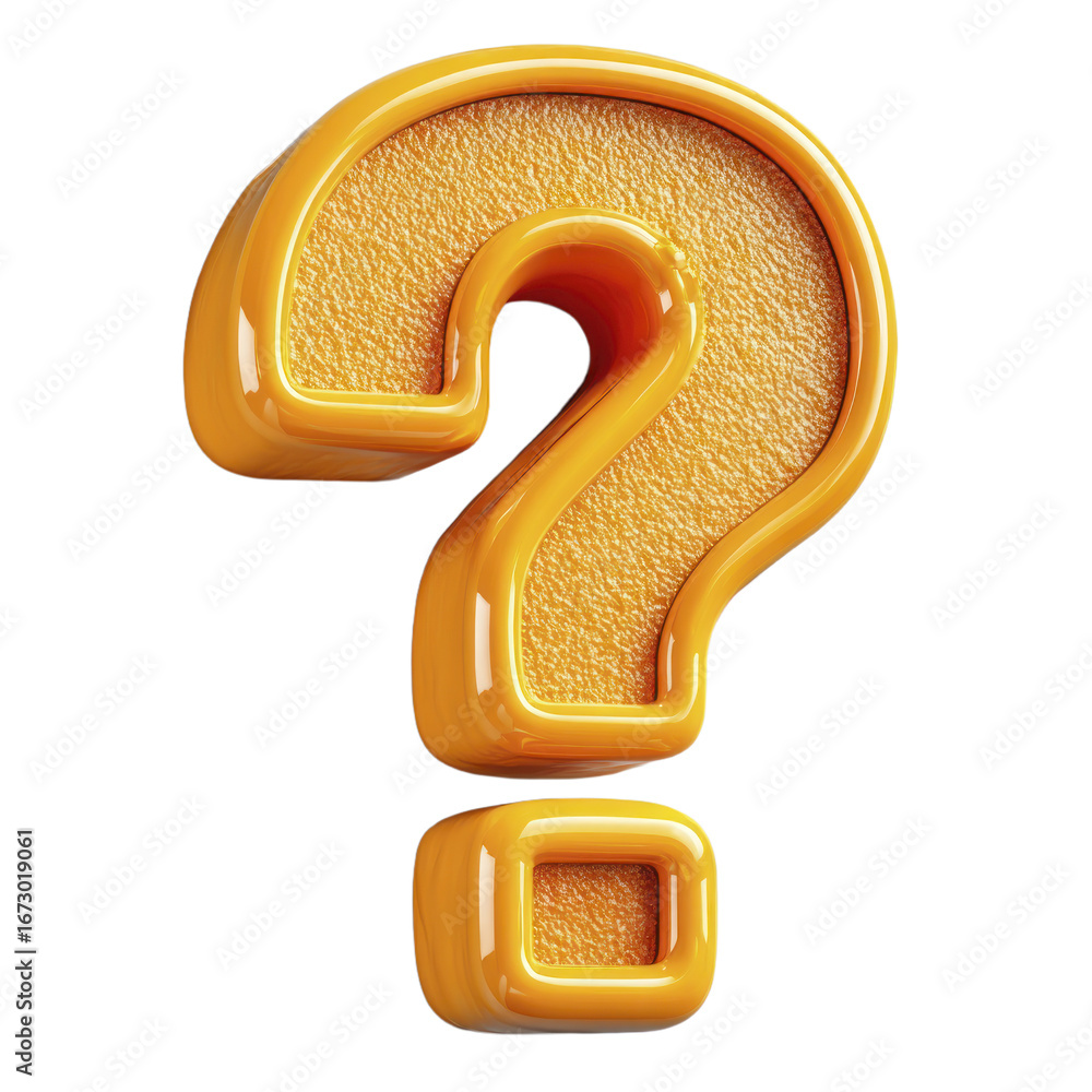 Poster a 3d rendered orange question mark symbol with a textured inner surface