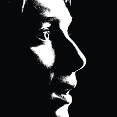 Abstract Profile Portrait of a Person in Black and White. © Hakagraph