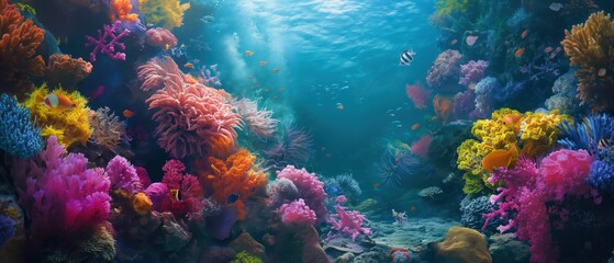 Fototapeta premium Vibrant underwater coral reef scene with diverse fish and colorful flora