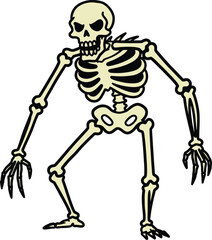 Cartoon Skeleton Illustration with Glowering Skull and Pointed Claws.