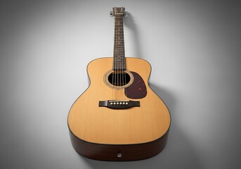 Acoustic guitar with a spruce top set against a muted gradient backdrop