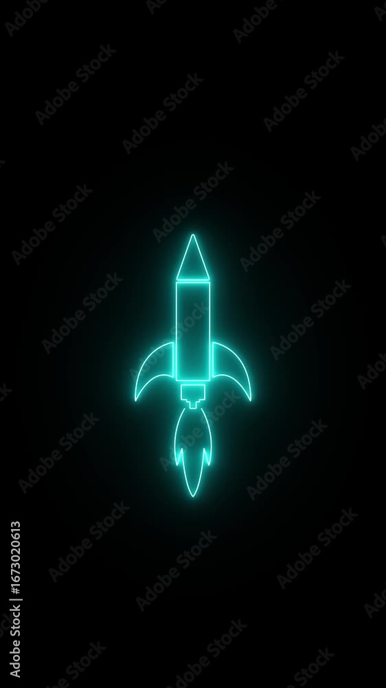 Aufkleber neon rocket icon icon animation. glowing rocket icon isolated on black background motion graphics. s