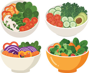 Four Vibrant Vegetable Bowls A Colorful Salad Collection.