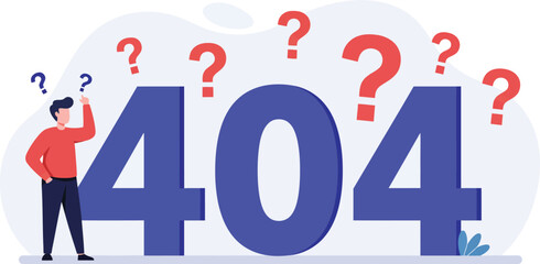 Illustrated 404 Error Page with a Confused Person and Question Marks.