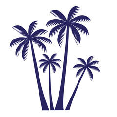 Fototapeta premium Stylized illustration of four dark blue palm trees against a clean white background design