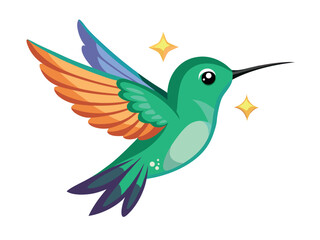 Vibrant hummingbird in flight isolated on white background, a colorful and energetic depiction of natures beauty