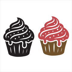 Cupcake with Drizzled Frosting and Sprinkles Icon set