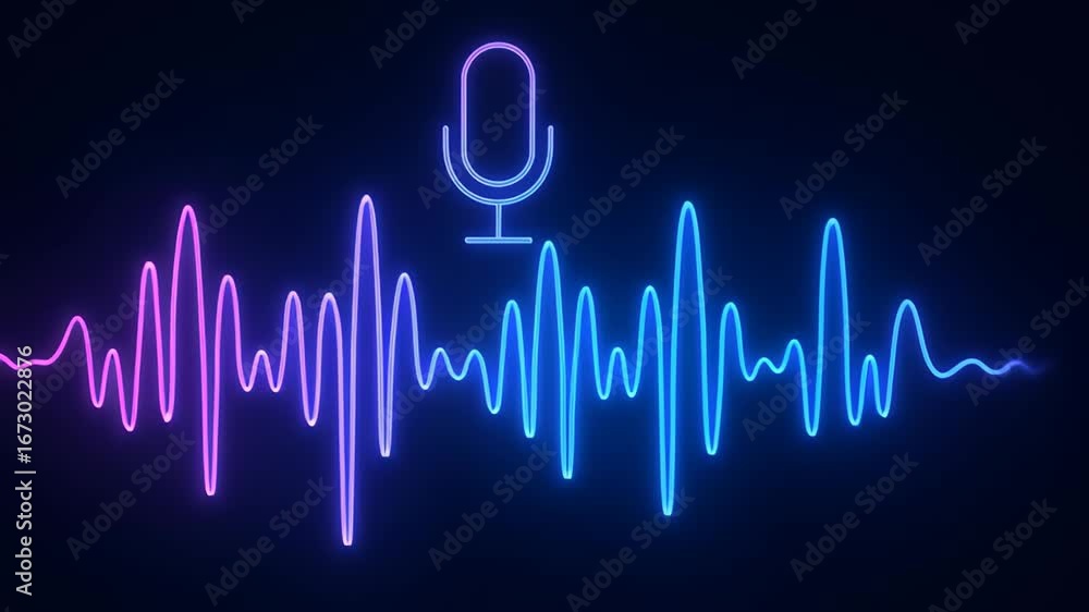 Poster vibrant live streaming studio on air showcases audio waveform design with microphone, creating engag
