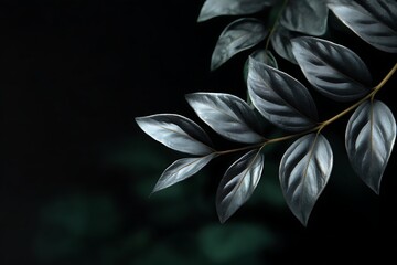 Close-up of black leaves with dramatic scene