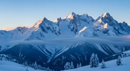 Majestic Snow-Capped Mountains at Sunrise