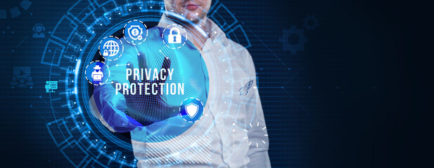 Data protection, privacy, and internet security concept. Cyber security for business and internet...
