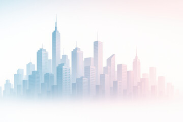 Obraz premium Modern city skyline with tall buildings and skyscrapers in soft light