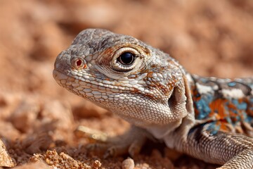 Obraz premium Startled lizard with sharp gaze in desert heat, capturing a powerful wildlife moment in nature