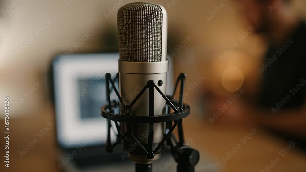 Poster high quality microphone in studio for live streaming and audio recording, capturing creativity in mo
