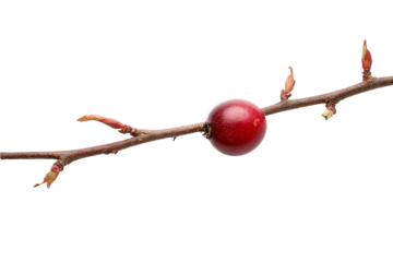 Red berry on a branch isolated on transparent background