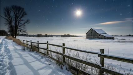 Snowy Barn Under a Winter Sky