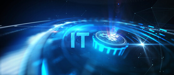 IT consultant presenting tag cloud about information technology. 3d illustration