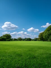 Obraz premium Landscape with green field and blue sky