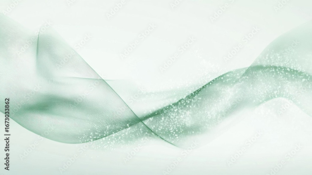 Poster abstract green waves with sparkles create a serene flowing light design