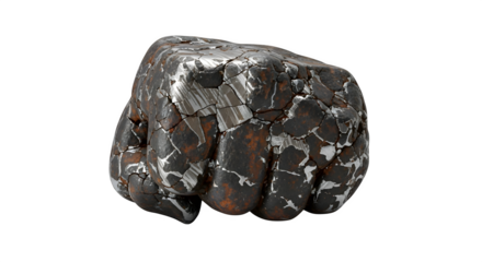A metal fist sculpture conveying strength and determination, isolated on transparent background, showcasing the power of resistance and resolve