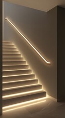 A staircase with a light strip on the side