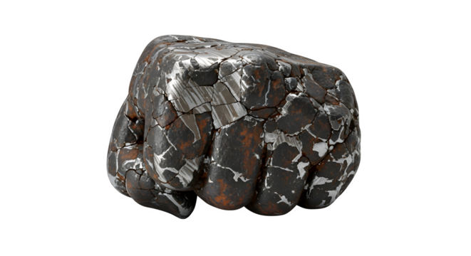 A metal fist sculpture conveying strength and determination, isolated on transparent background, showcasing the power of resistance and resolve