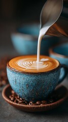 Barista Pouring Milk to Create Latte Art in Coffee Cup