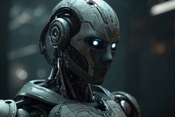 Futuristic Android: Cybernetic Robot with Artificial Intelligence