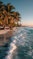 Serene Tropical Beach with Gentle Waves at Sunset