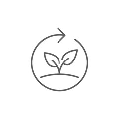 Reforestation icon. Simple outline style. Tree, plant with circle cycle, ecosystem, sustainable, restore, forest, environment concept. Thin line symbol. Vector isolated design. Editable stroke