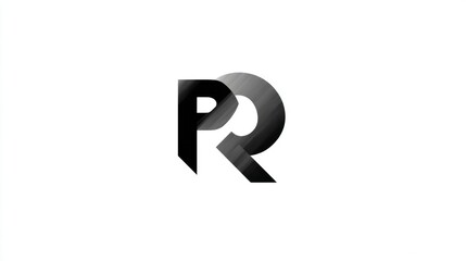 Abstract design of overlapping stylized letters "P" and "R" in grayscale gradient