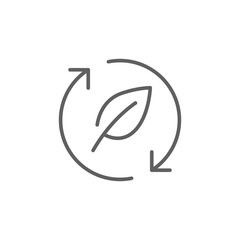 Biodiversity icon. Simple outline style. Ecology featuring a leaf encircled by arrows, sustainability, nature, ecological practices concept. Thin line symbol. Vector isolated design. Editable stroke