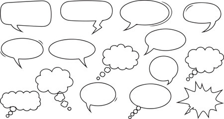 Collection of hand drawn speech bubbles and thought clouds for communication