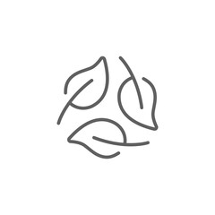 Recyclable icon. Simple outline style. Recycle with leaf, bio, degradable, leaves, sustainable,  label, eco, environment, nature concept. Thin line symbol. Vector isolated design. Editable stroke