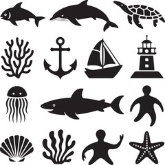 set of sea animals icons