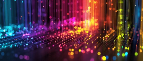 Obraz premium Vibrant rainbow light trails and glowing particles