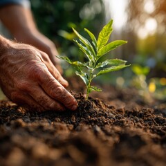 Caring Hands Planting a Small Tree Sapling in Soil