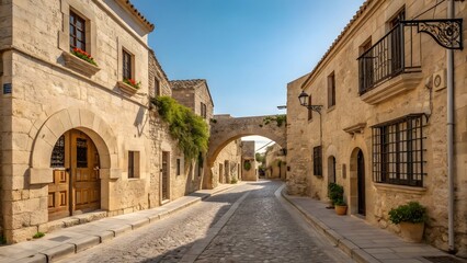 Historic european cobblestone street with ancient architecture
