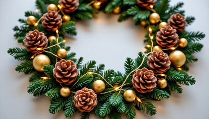Fototapeta premium Festive Christmas Decoration with Pine Cones and Ornaments